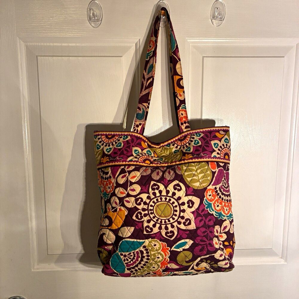 Vera Bradley Quilted Cotton Floral Tote Handbag Purple Multicolor 15x14x4